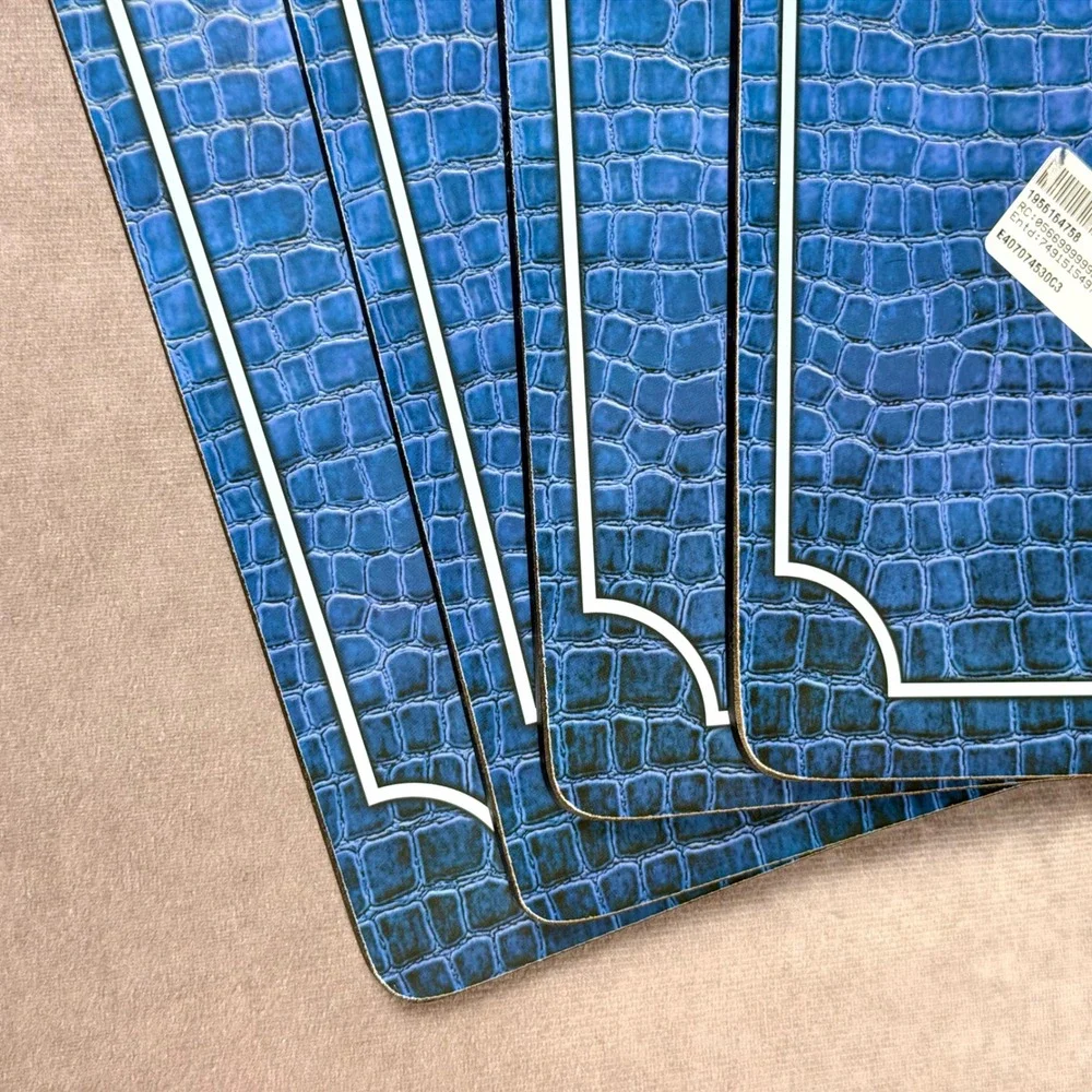 Pimpernel Blue Croc Leather Looking Placemats Set of 4 Cork Back Heat Resistant